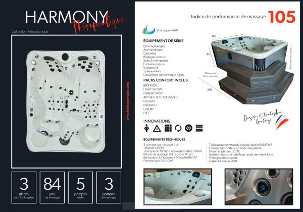 Spa HARMONY thérapeutique 3 places ; 2 allongées Blue lagoon spas